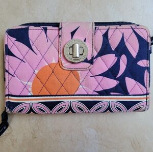 Vera Bradlet Turnlock Quilted Wallet in Pink & Navy Floral